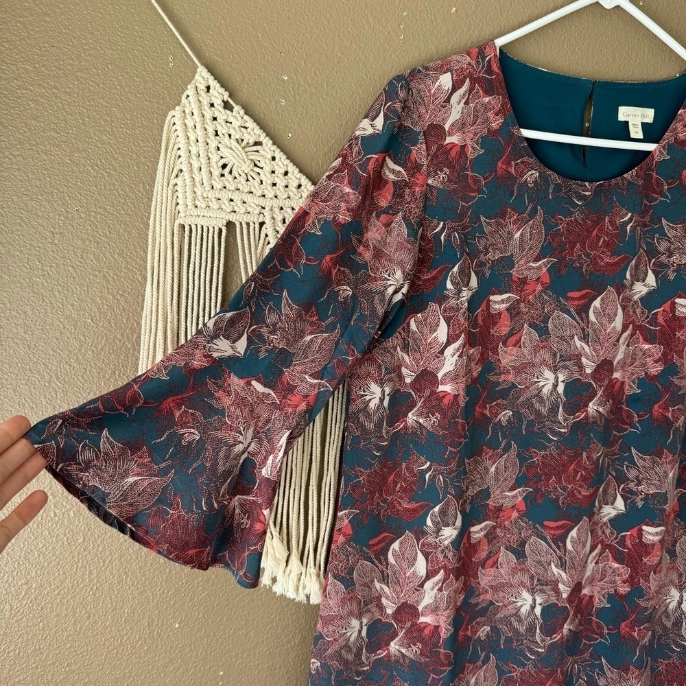 Garnet Hill 100 % Silk floral mini shift Dress size 4 ruffle Sleeve Boho J - Picture 10 of 10
